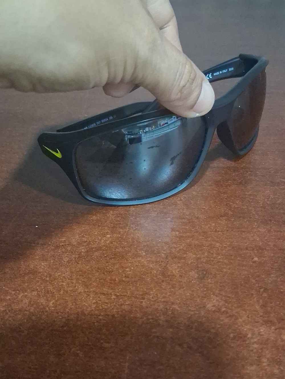 Nike Matte Black Sport Sunglasses with Neon Yellow Swoosh
